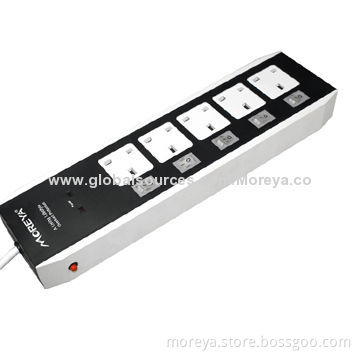 UK power strip, with 5 sockets outlets, extension cable and surge/overload protection